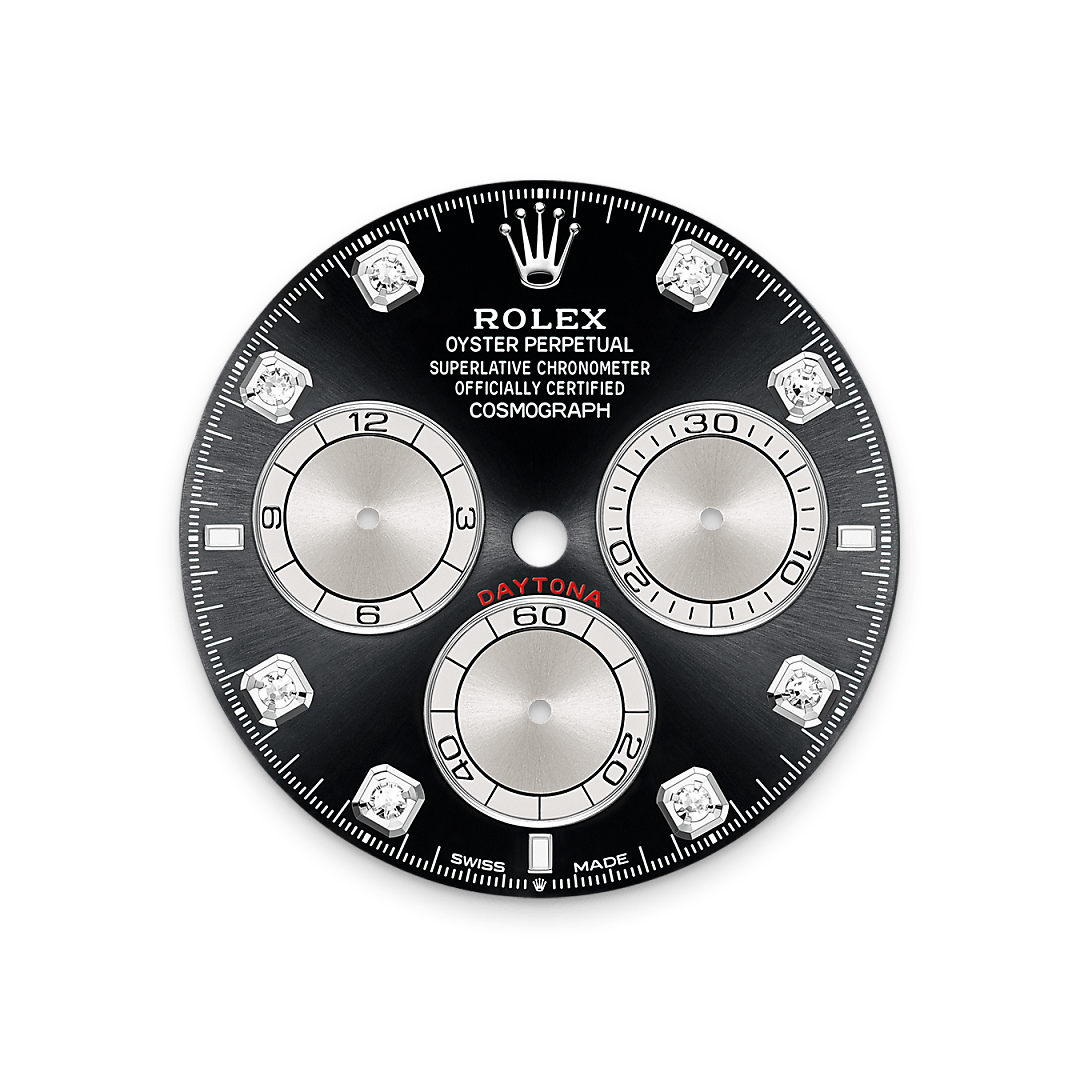 Zifferblatt in strahlend Schwarz und Stahl